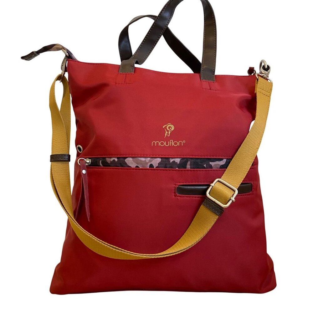 Red Mouflon Convertible Tote purse Bag With Adjustable Strap Faux Leather Handle